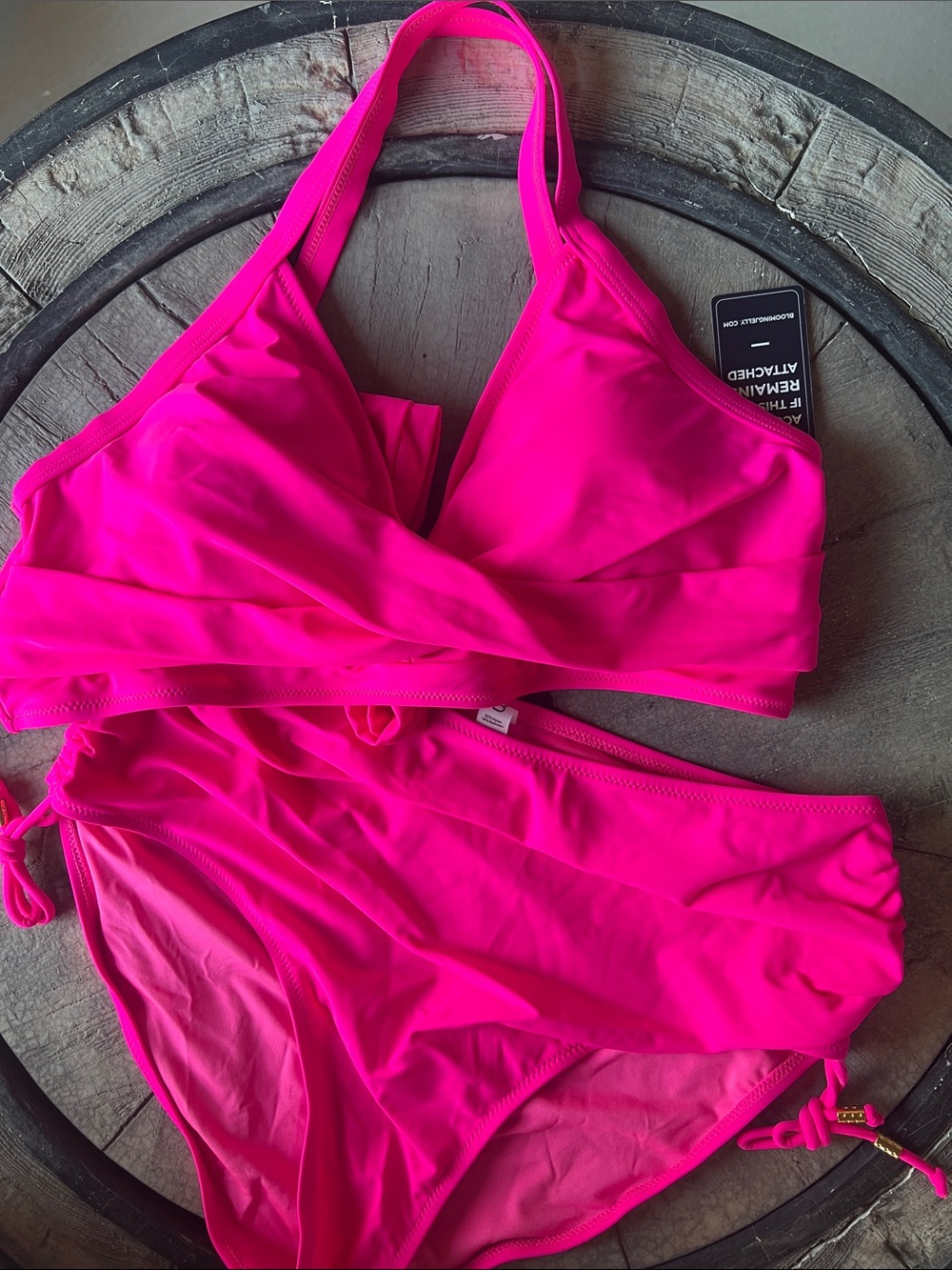 Bright Hot Pink Halter Bikini Set with Supportive Top Large B23
